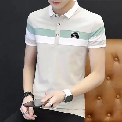 Nam ngắn tay áo thun mùa hè ve áo bông xu hướng trên quần áo thanh niên Hàn Quốc phiên bản của người đàn ông tự canh tác cổ áo polo áo có cổ Polo