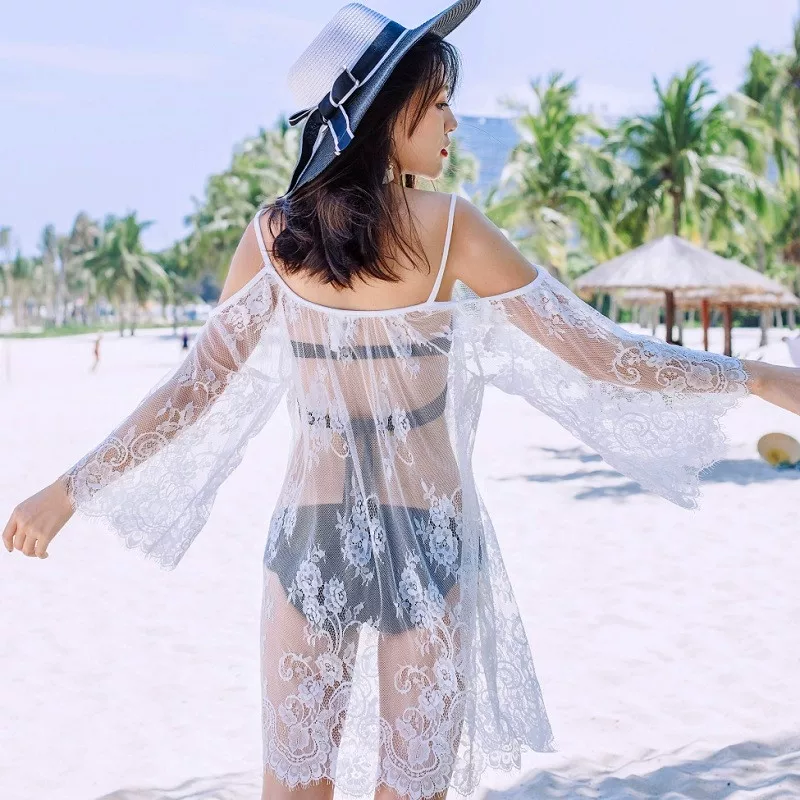 Sexy split swimwear, black lace jacket