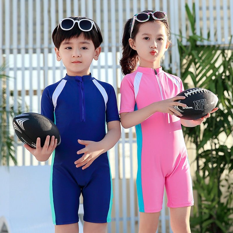 Short-sleeved middle school students all-in-one swimming suit for boys and girls diving suit training conjoined sports girls and girls