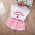 2019 cô gái mùa hè mới giản dị phù hợp với áo vest in hình dâu tây + quần short thoải mái hai mảnh phù hợp với 4134 quan ao babi Phù hợp với trẻ em