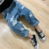 Mùa xuân và mùa thu 2019 mới bé trai và bé gái quần jeans trẻ em Hàn Quốc lỗ quần denim - Quần jean