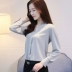2018 mùa xuân mới áo sơ mi trắng nữ Hàn Quốc phiên bản của V-Cổ áo sơ mi nhỏ lỏng mỏng voan áo sơ mi dài tay áo đa năng