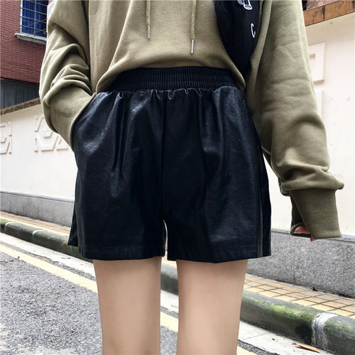 Leather pants, shorts, pants and PU leather pants with high waist, small boots, pants and wide legs