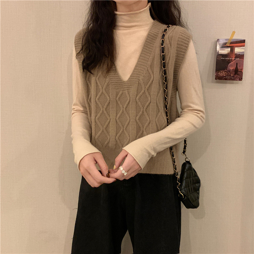 Jacket Vest for women with warm V-neck double-sided twist design vest for women autumn and winter new half high collar bottoming shirt