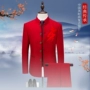 Trung Quốc phong cách kích thước lớn phù hợp với phù hợp với nam giới ba mảnh chú rể thêu váy cưới Tang phù hợp với áo dài thanh niên thủy triều - Suit phù hợp áo vest nam trung niên