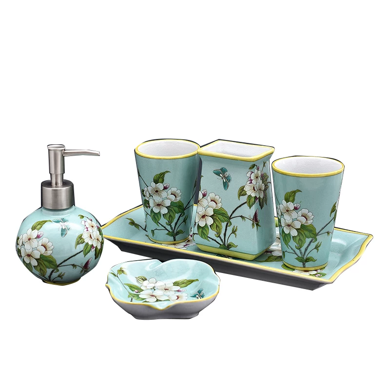 Ceramic set, mouthwash, Chinese style, 4 piece set, American style, Birthday gift
