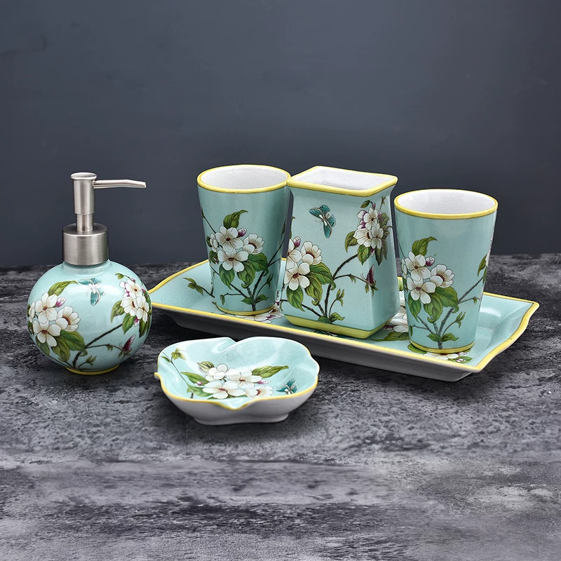Ceramic set, mouthwash, Chinese style, 4 piece set, American style, Birthday gift
