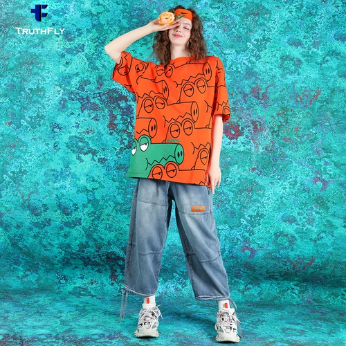 Tide, футболка с коротким рукавом, крокодил, небольшой дизайнерский топ для влюбленных в стиле хип-хоп, коллекция 2021, свободный крой