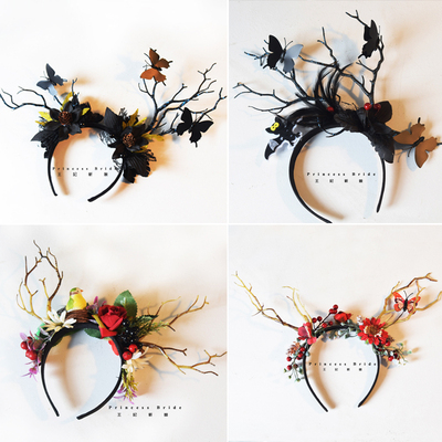 taobao agent Children's adult antlers head jewelry hair hingling flower ring, Christmas Forest branches, exaggerated show party flower fairy hair accessories