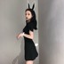 2019 xuân hè mới thon gọn khí chất váy ngắn tay váy Một chiếc túi đeo chéo hông quần áo phụ nữ - A-Line Váy mẫu chân váy chữ a ngắn A-Line Váy
