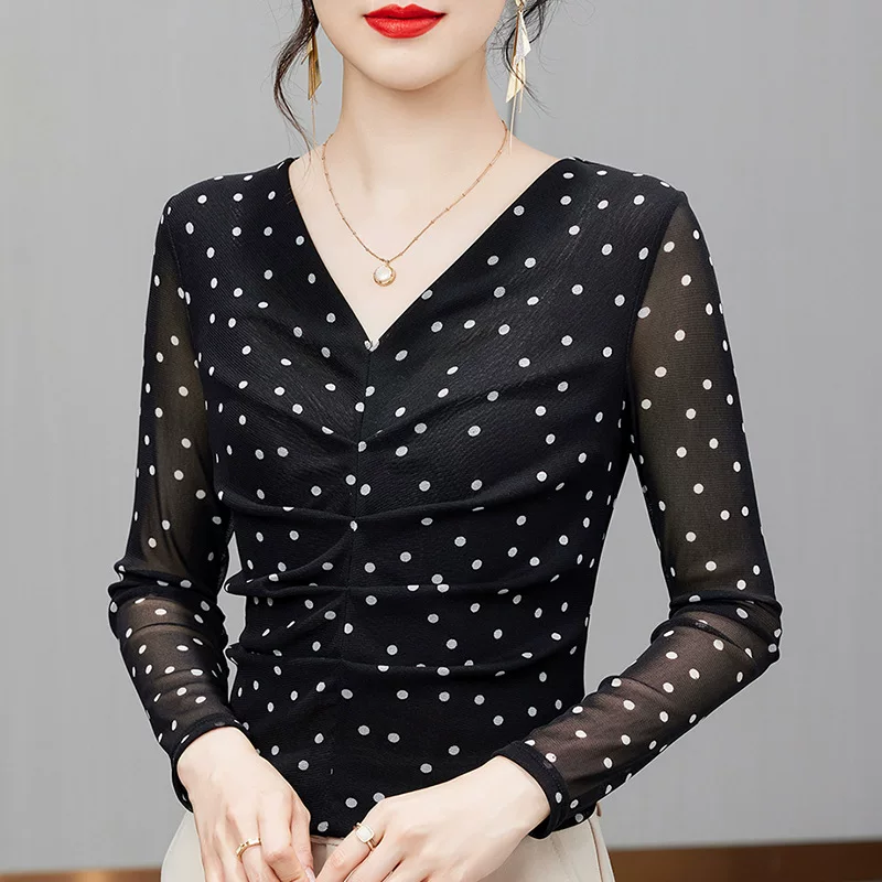 Осенняя базовая_body-friendlym fashionable длинный рукав, V-образный вырез