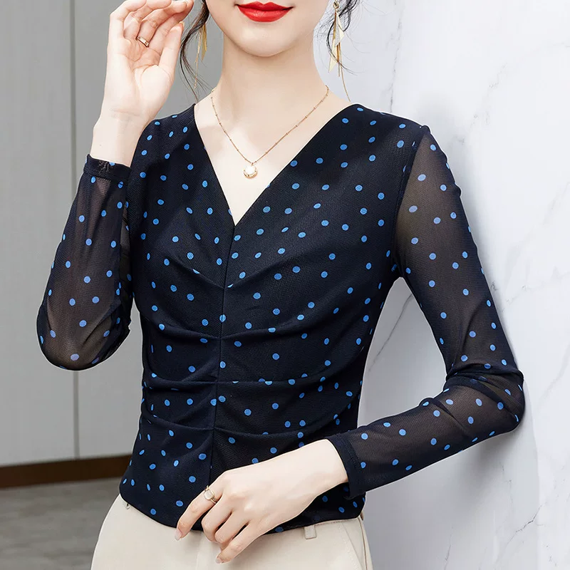 Осенняя базовая_body-friendlym fashionable длинный рукав, V-образный вырез