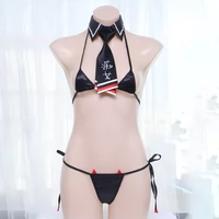 一 仨 Ác quỷ bikini ba điểm có in hình cổ áo giả cà vạt cosplay phù hợp với cô gái điên cosplay tifa