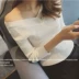 Mùa thu mới của Hàn Quốc phiên bản của tự trồng V áo len của phụ nữ dài tay off-the-vai áo len phần mỏng đáy áo sơ mi là áo sơ mi mỏng Đan Cardigan