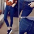 Mùa thu Hàn Quốc cao eo feet chín điểm jeans nữ Slim mỏng lỗ căng bút chì quần dài sinh viên đồ công sở nữ Quần jean