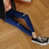 Mùa xuân và mùa hè Hàn Quốc phiên bản của eo cao căng kích thước lớn chặt chẽ chặt chẽ skinny chân đầu gối lỗ feet chín điểm denim quần triều nữ chân váy bò Quần jean