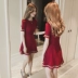 Nhỏ màu đen dress 2018 phiên bản Hàn Quốc mới của tính khí là váy đỏ mỏng chic tim máy thêu Slim vòng cổ một từ ăn mặc váy voan xòe A-Line Váy