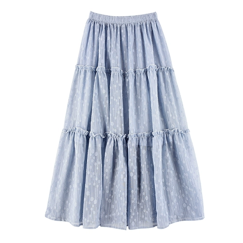 Весенняя летняя шифоновая приталенная длинная ретро юбка, высокая талия, А-силуэт, в стиле «Мори»