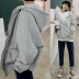 2018 mới của Hàn Quốc phiên bản của lỏng siêu lửa áo len của phụ nữ gió lười cộng với nhung dây kéo cardigan trùm đầu áo khoác mùa thu và mùa đông sinh viên Áo len