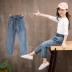 Quần jean bé gái 2019 mới xuân hè thu nước ngoài quần lửng trong quần lửng ống rộng trẻ em - Quần jean Quần jean