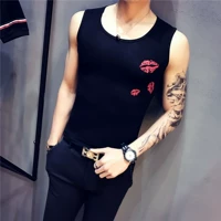 Mùa hè Slim Men Vest nam Quần thể thao Thể hình đáy quần In áo thun tay áo mồ hôi áo thun ba lỗ