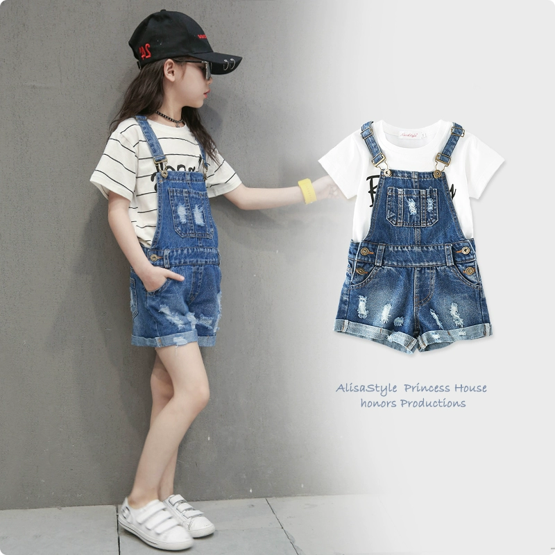Cô gái yếm mùa hè 2019 quần short trẻ em Hàn Quốc mới Quần áo bé gái mùa hè cho bé denim - Quần jean
