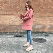 Áo khoác nữ phần dài Hàn Quốc 2018 mùa thu và mùa đông mới người đàn ông nhỏ áo len lỏng mỏng áo len