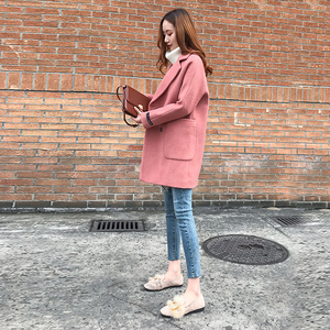 Áo khoác nữ phần dài Hàn Quốc 2018 mùa thu và mùa đông mới người đàn ông nhỏ áo len lỏng mỏng áo len áo khoác dù nữ