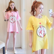 Mùa hè thai sản dress in ngắn tay T-Shirt Hàn Quốc phiên bản của phần dài lỏng A-line váy mang thai mùa hè phụ nữ mang thai ăn mặc