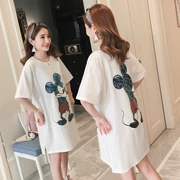 Mùa hè thai sản váy ngắn tay T-Shirt Hàn Quốc phiên bản của đoạn dài phim hoạt hình phần mỏng áo sơ mi giản dị mang thai phụ nữ mang thai ăn mặc