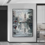 Ручная картина маслом ручной картины Парижская улица Дождь, свет, черный белый тихий диван диван