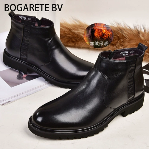 Элитные утепленные туфли с молнией, удерживающие тепло сапоги для кожаной обуви, из натуральной кожи