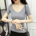 Mùa xuân và mùa hè mới của Hàn Quốc phiên bản của màu rắn vòng cổ bằng gỗ tai ngắn tay áo len hoang dã Slim nửa tay áo sơ mi đáy áo áo len mongtoghi Áo / áo thun