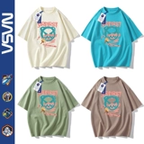 Летняя хлопковая футболка с коротким рукавом, короткий рукав, в американском стиле, оверсайз