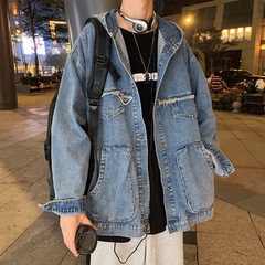 2020秋季韓版復古cec風寬鬆OVERSIZE連帽牛仔夾克外套男女