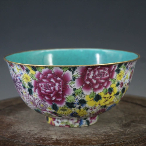 Цин Цяньлонг Цяньлонг Золотой Ванхуа Чаша Миска Антивариат. Бедные старые продукты фавориты делают старые антикварные фарфоровые украшения