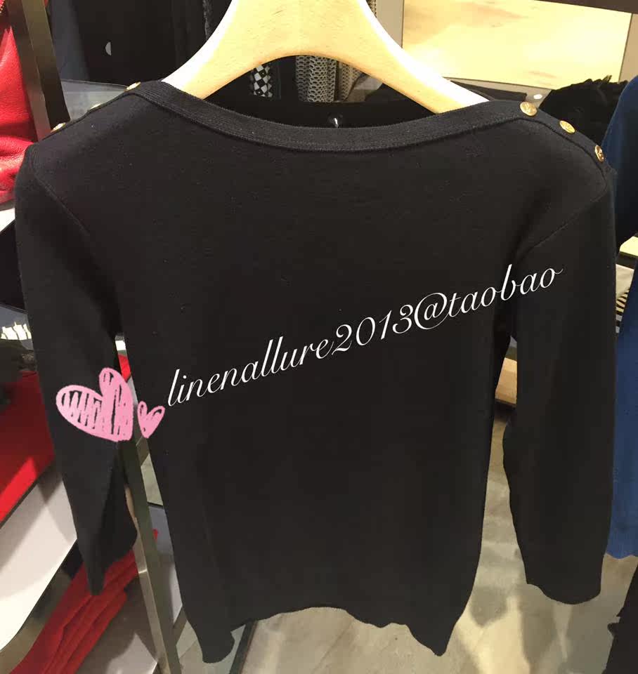 香港专柜正品代购 agnes b 经典款金扭扣女装长袖毛针织衫 16秋