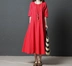 Văn học fan cotton và linen dài váy 2018 mùa hè mới Hàn Quốc phiên bản của kích thước lớn thêu pocket loose linen ăn mặc giản dị Váy dài
