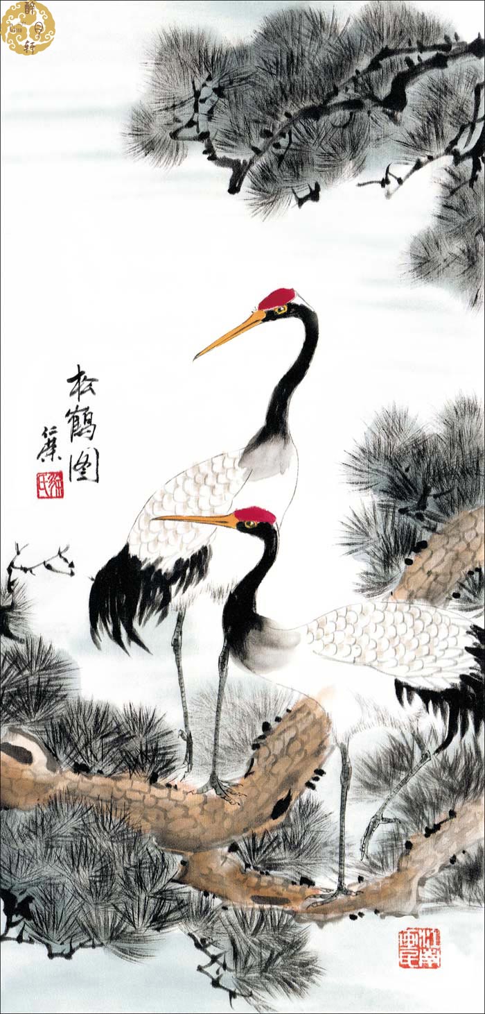 特色祝寿贺寿送长辈礼品物 仙鹤图客厅挂画壁画墙画 仙鹤丝绸