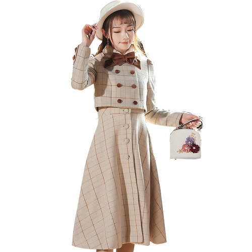 Шерстяной осенний демисезонный комплект, ретро приталенная куртка, платье без рукавов, увеличенная толщина