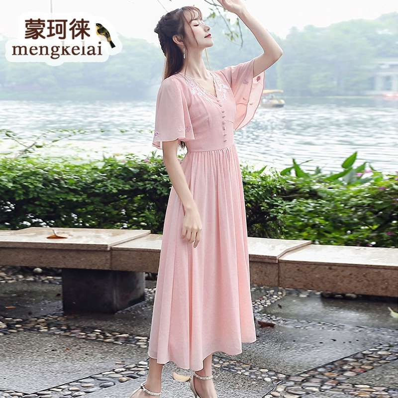 2020 phụ nữ mới hàng ngày người mẫu trẻ Cộng hòa Trung Quốc phong cách retro váy đầm lady cổ tích váy dài - Váy dài