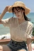 Mùa hè phụ nữ Hàn Quốc phiên bản của tự trồng ngắn V-cổ thêu voan áo sơ mi rỗng eo ngắn tay áo sơ mi ren áo sơ mi Áo sơ mi chiffon ren
