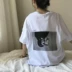 Hàn quốc ulzzang phong cách Harajuku bf mùa hè Hàn Quốc phiên bản của lỏng hoang dã retro nhân vật trắng ngắn tay T-Shirt nữ sinh viên