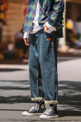 秋冬復古水洗牛仔褲男潮牌寬鬆韓版小腳直筒休閒褲