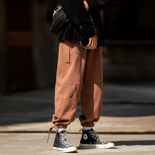 Брендовые спортивные штаны, осенние, свободный прямой крой, на шнурках