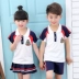 Mẫu giáo vườn quần áo mùa hè trường trẻ em đồng phục học sinh tiểu học lớp mùa hè phù hợp với nam giới và phụ nữ quần áo trẻ em bông ngắn tay áo tùy chỉnh