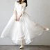 Cải tiến quần áo Trung Quốc phụ nữ phong cách Trung Quốc gốc văn học fan hâm mộ retro tay áo mùa hè cổ tích thanh lịch váy dài swing - Váy dài