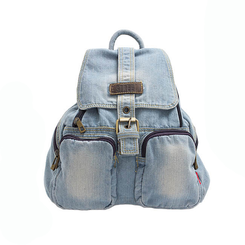バックパック・リュック JILLSTUART Gelato Buckle Point Leather Cotton Denim Backpack Lady Stylish Casual Classic Denim Canvas Backpack Knapsack