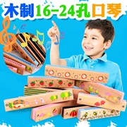 Nhạc cụ cho trẻ em nhạc cụ bằng gỗ Harmonica 16 lỗ 24 lỗ Harmonica 2-4-6 tuổi Trẻ em câu đố đồ chơi bằng gỗ