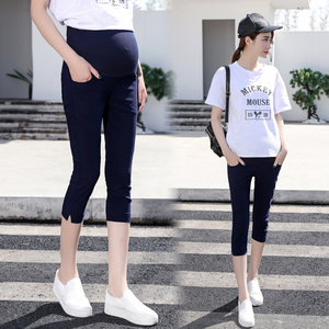 Phụ nữ mang thai quần mặc phần mỏng 7 quần mùa hè quần chân ngắn xà cạp phụ nữ mang thai dạ dày lift quần bảy điểm quần